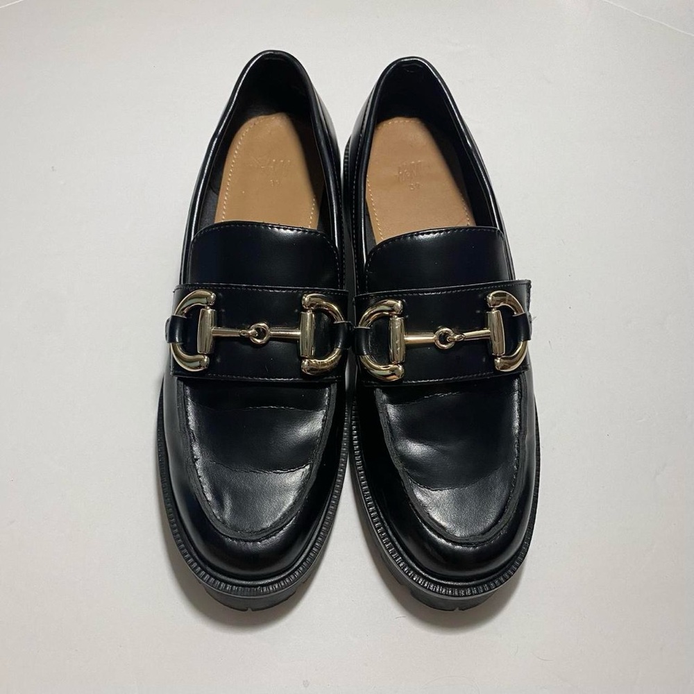 H&M Black Loafers with Gold Accent